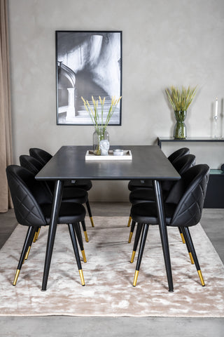 Venture Home Dipp Matbord - 180*90cm - Svart Faner / helt svarta ben + Matstol i sammet m. Stygn - PU - Svart / Svart_6