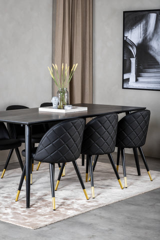 Venture Home Dipp Matbord - 180*90cm - Svart Faner / helt svarta ben + Matstol i sammet m. Stygn - PU - Svart / Svart_6