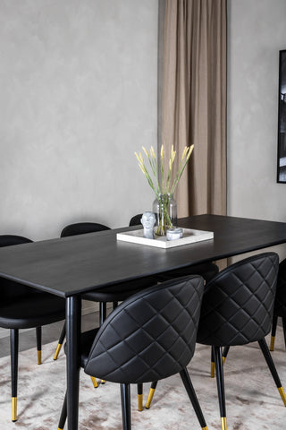 Venture Home Dipp Matbord - 180*90cm - Svart Faner / helt svarta ben + Matstol i sammet m. Stygn - PU - Svart / Svart_6