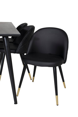 Venture Home Dipp Matbord - 180*90cm - Svart Faner / helt svarta ben + Matstol i sammet m. Stygn - PU - Svart / Svart_6