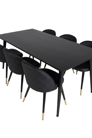 Venture Home Dipp Matbord - 180*90cm - Svart Faner / helt svarta ben + Matstol i sammet m. Stygn - PU - Svart / Svart_6