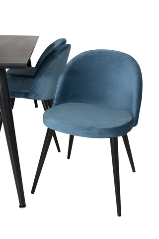 Venture Home Dipp Matbord - 180*90cm - Svart faner / helt svarta ben + Matstol i sammet - Blå / Svart_6