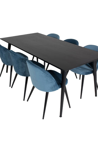 Venture Home Dipp Matbord - 180*90cm - Svart faner / helt svarta ben + Matstol i sammet - Blå / Svart_6