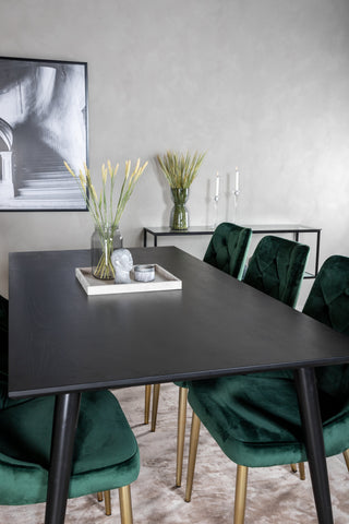 Venture Home Dipp Matbord - 180*90cm - Svart faner / helt svarta ben + Velvet Deluxe Matstol - Grön / Mässing_6