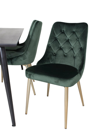 Venture Home Dipp Matbord - 180*90cm - Svart faner / helt svarta ben + Velvet Deluxe Matstol - Grön / Mässing_6