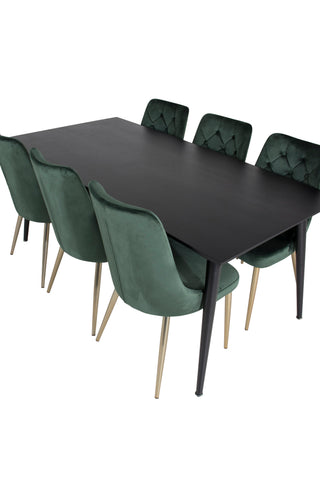 Venture Home Dipp Matbord - 180*90cm - Svart faner / helt svarta ben + Velvet Deluxe Matstol - Grön / Mässing_6