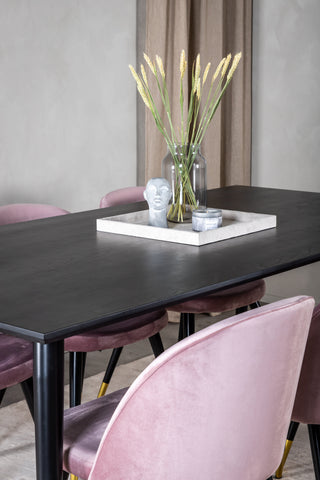 Venture Home Dipp Matbord - 180*90cm - Svart faner / helt svarta ben + Matstol i sammet Mässing - Rosa / Svart_6
