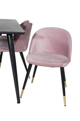 Venture Home Dipp Matbord - 180*90cm - Svart faner / helt svarta ben + Matstol i sammet Mässing - Rosa / Svart_6