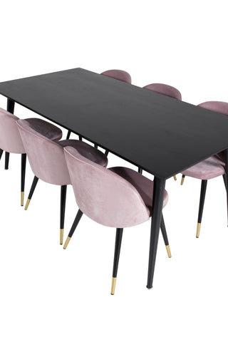 Venture Home Dipp Matbord - 180*90cm - Svart faner / helt svarta ben + Matstol i sammet Mässing - Rosa / Svart_6
