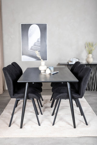 Venture Home Dipp Matbord - 180*90cm - Svart faner / helt svarta ben +Gemma Matstol - Svarta ben - Svart Tyg_6