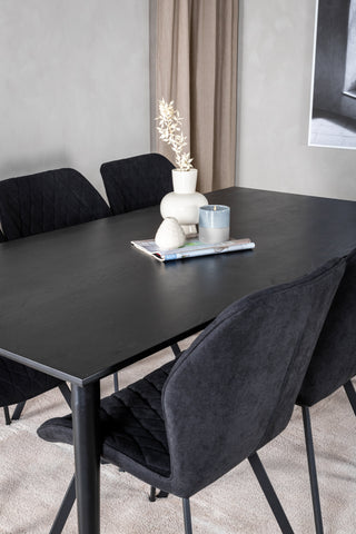 Venture Home Dipp Matbord - 180*90cm - Svart faner / helt svarta ben +Gemma Matstol - Svarta ben - Svart Tyg_6