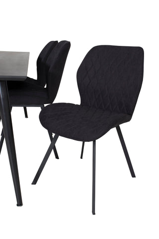 Venture Home Dipp Matbord - 180*90cm - Svart faner / helt svarta ben +Gemma Matstol - Svarta ben - Svart Tyg_6