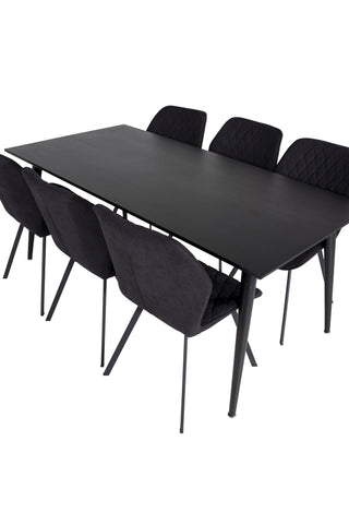 Venture Home Dipp Matbord - 180*90cm - Svart faner / helt svarta ben +Gemma Matstol - Svarta ben - Svart Tyg_6