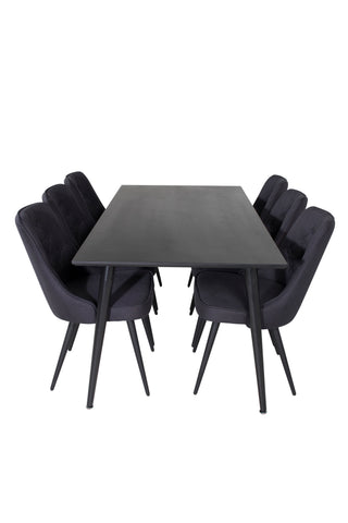 Venture Home Dipp Matbord - 180*90cm - Svart faner / helt svarta ben + Velvet Deluxe Matstol - Svarta Ben - Svart Tyg_6