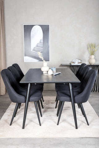 Venture Home Dipp Matbord - 180*90cm - Svart faner / helt svarta ben + Velvet Deluxe Matstol - Svarta Ben - Svart Tyg_6