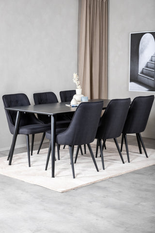 Venture Home Dipp Matbord - 180*90cm - Svart faner / helt svarta ben + Velvet Deluxe Matstol - Svarta Ben - Svart Tyg_6