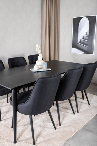 Venture Home Dipp Matbord - 180*90cm - Svart faner / helt svarta ben + Velvet Deluxe Matstol - Svarta Ben - Svart Tyg_6