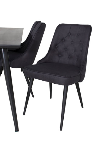 Venture Home Dipp Matbord - 180*90cm - Svart faner / helt svarta ben + Velvet Deluxe Matstol - Svarta Ben - Svart Tyg_6