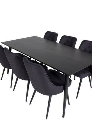 Venture Home Dipp Matbord - 180*90cm - Svart faner / helt svarta ben + Velvet Deluxe Matstol - Svarta Ben - Svart Tyg_6