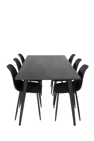 Venture Home Dipp Matbord - 180*90cm - Svart faner / helt svarta ben +Polar Plast Matstol - Svarta Ben / Svart Plast_6