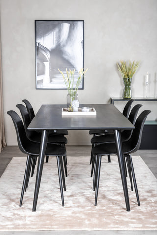 Venture Home Dipp Matbord - 180*90cm - Svart faner / helt svarta ben +Polar Plast Matstol - Svarta Ben / Svart Plast_6