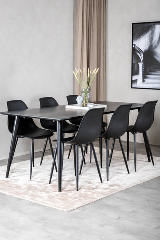 Venture Home Dipp Matbord - 180*90cm - Svart faner / helt svarta ben +Polar Plast Matstol - Svarta Ben / Svart Plast_6