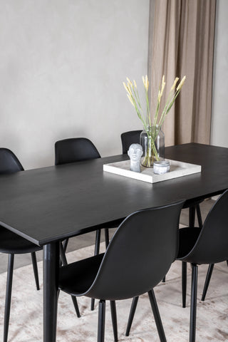 Venture Home Dipp Matbord - 180*90cm - Svart faner / helt svarta ben +Polar Plast Matstol - Svarta Ben / Svart Plast_6
