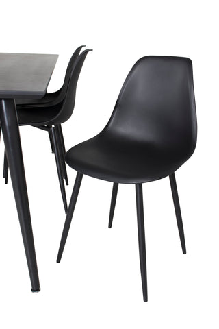 Venture Home Dipp Matbord - 180*90cm - Svart faner / helt svarta ben +Polar Plast Matstol - Svarta Ben / Svart Plast_6