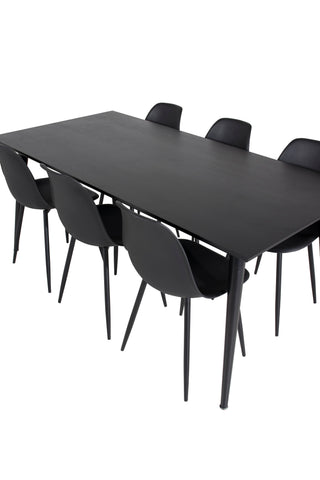 Venture Home Dipp Matbord - 180*90cm - Svart faner / helt svarta ben +Polar Plast Matstol - Svarta Ben / Svart Plast_6
