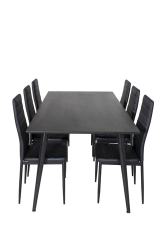 Venture Home Dipp Matbord - 180*90cm - Svart faner / helt svarta ben +Slim High Back Matstol - Svarta Ben - Svart PU_6