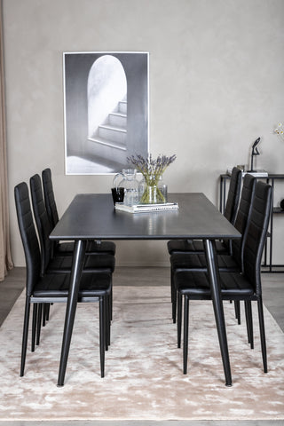Venture Home Dipp Matbord - 180*90cm - Svart faner / helt svarta ben +Slim High Back Matstol - Svarta Ben - Svart PU_6