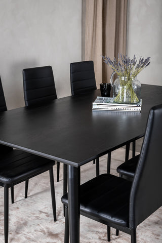 Venture Home Dipp Matbord - 180*90cm - Svart faner / helt svarta ben +Slim High Back Matstol - Svarta Ben - Svart PU_6