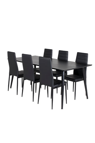 Venture Home Dipp Matbord - 180*90cm - Svart faner / helt svarta ben +Slim High Back Matstol - Svarta Ben - Svart PU_6