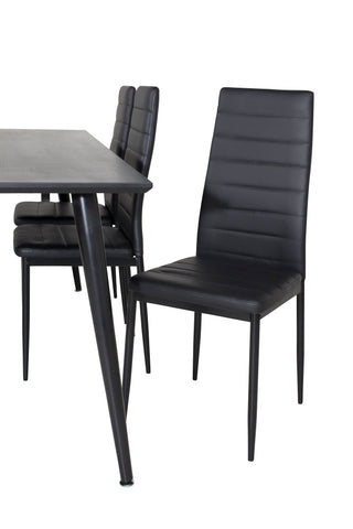 Venture Home Dipp Matbord - 180*90cm - Svart faner / helt svarta ben +Slim High Back Matstol - Svarta Ben - Svart PU_6
