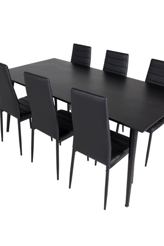 Venture Home Dipp Matbord - 180*90cm - Svart faner / helt svarta ben +Slim High Back Matstol - Svarta Ben - Svart PU_6