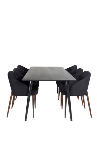 Venture Home Dipp Matbord - 180*90cm - Svart faner / helt svarta ben +Arch Dining Chair - Valnötsben - Svart tyg_6