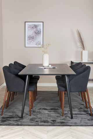 Venture Home Dipp Matbord - 180*90cm - Svart faner / helt svarta ben +Arch Dining Chair - Valnötsben - Svart tyg_6