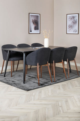 Venture Home Dipp Matbord - 180*90cm - Svart faner / helt svarta ben +Arch Dining Chair - Valnötsben - Svart tyg_6