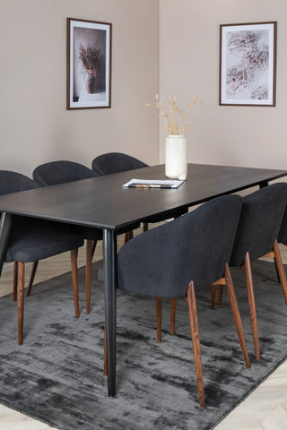 Venture Home Dipp Matbord - 180*90cm - Svart faner / helt svarta ben +Arch Dining Chair - Valnötsben - Svart tyg_6