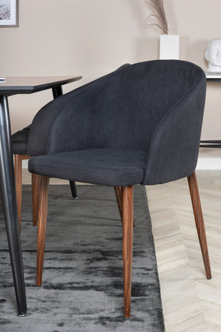 Venture Home Dipp Matbord - 180*90cm - Svart faner / helt svarta ben +Arch Dining Chair - Valnötsben - Svart tyg_6