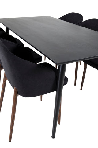Venture Home Dipp Matbord - 180*90cm - Svart faner / helt svarta ben +Arch Dining Chair - Valnötsben - Svart tyg_6
