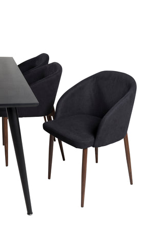 Venture Home Dipp Matbord - 180*90cm - Svart faner / helt svarta ben +Arch Dining Chair - Valnötsben - Svart tyg_6