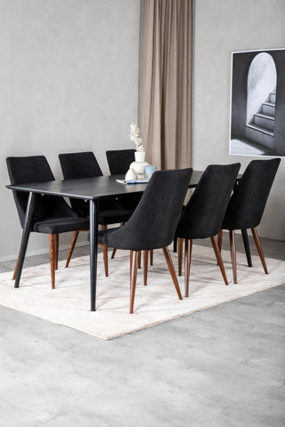 Venture Home Dipp Matbord - 180*90cm - Svart faner / helt svarta ben +Leone Matstol - Valnötsben - Svart Tyg_6
