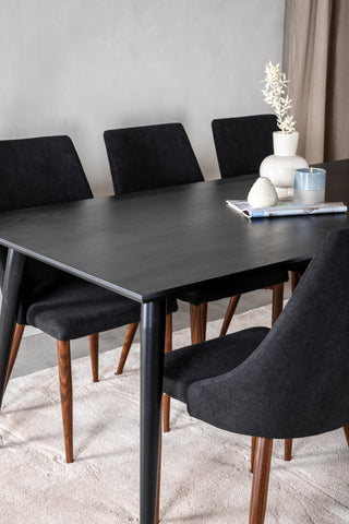 Venture Home Dipp Matbord - 180*90cm - Svart faner / helt svarta ben +Leone Matstol - Valnötsben - Svart Tyg_6