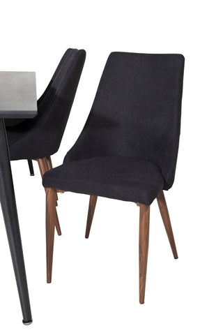 Venture Home Dipp Matbord - 180*90cm - Svart faner / helt svarta ben +Leone Matstol - Valnötsben - Svart Tyg_6