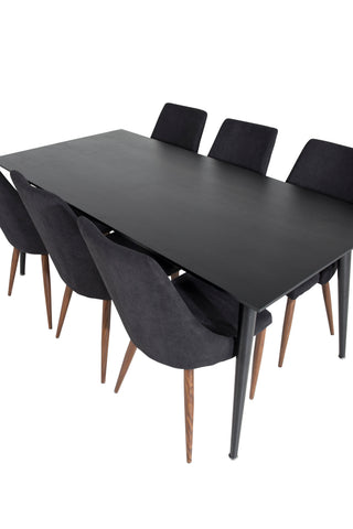 Venture Home Dipp Matbord - 180*90cm - Svart faner / helt svarta ben +Leone Matstol - Valnötsben - Svart Tyg_6