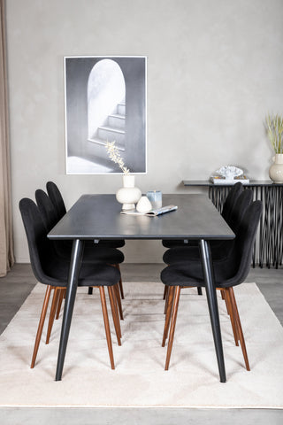 Venture Home Dipp Matbord - 180*90cm - Svart faner / helt svarta ben +Polar Matstol - Valnötsben - Svart tyg_6