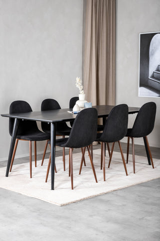 Venture Home Dipp Matbord - 180*90cm - Svart faner / helt svarta ben +Polar Matstol - Valnötsben - Svart tyg_6