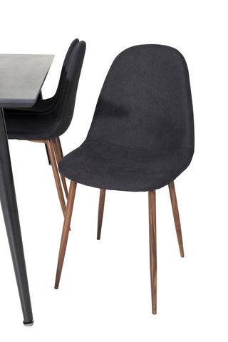 Venture Home Dipp Matbord - 180*90cm - Svart faner / helt svarta ben +Polar Matstol - Valnötsben - Svart tyg_6