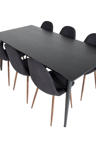 Venture Home Dipp Matbord - 180*90cm - Svart faner / helt svarta ben +Polar Matstol - Valnötsben - Svart tyg_6